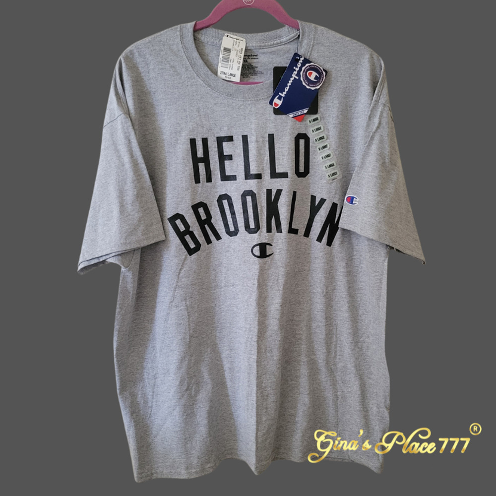NWTMen Champion Graphic Hello Brooklyn Minimalist Short Sleeve Tee Shirt Gray XL